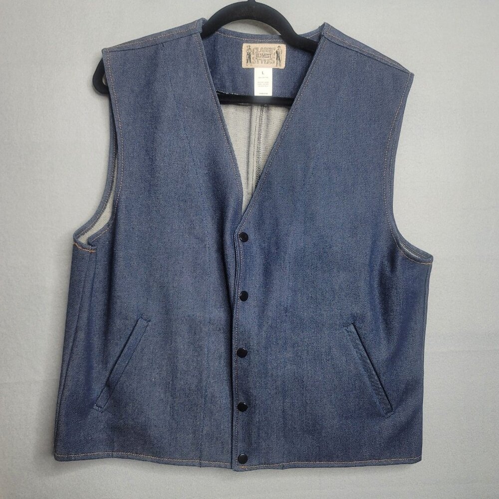 Classic Old West Styles Western Mens L Cowboy Vest Blue Denim